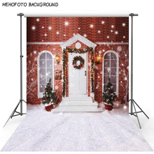 Mehofond Christmas Backdrops Red Brick Wall House Snow Christmas Tree Children Photo Photography Backgrounds for Photo Studio