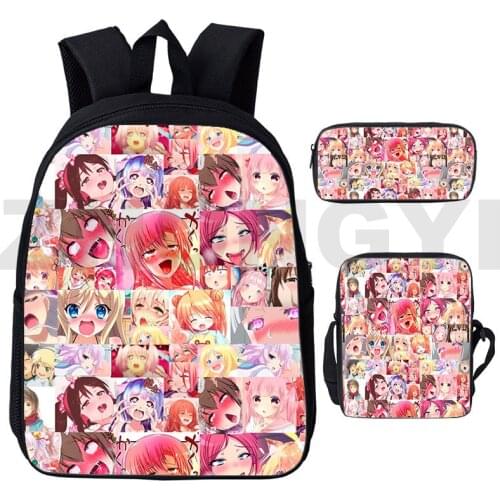 3 Pcs/Set Hentai Bag 3D Print Ahegao Backpack Men Women Anime Cartoon Senpai Laptop Bag Kawaii School Bags for Teenage Girls