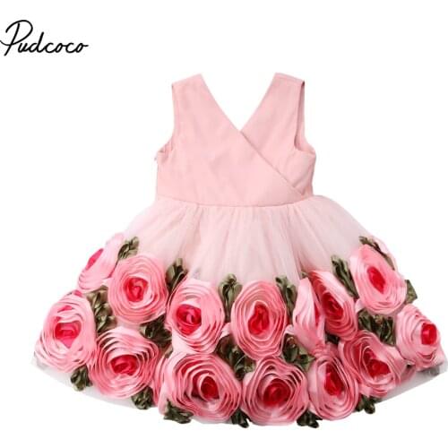 2018 Brand New Toddler Infant Kids Child Party Wedding Formal Dresses Rose Girl Princess Dress Flower Chiffon Sundress Kids 2-8T