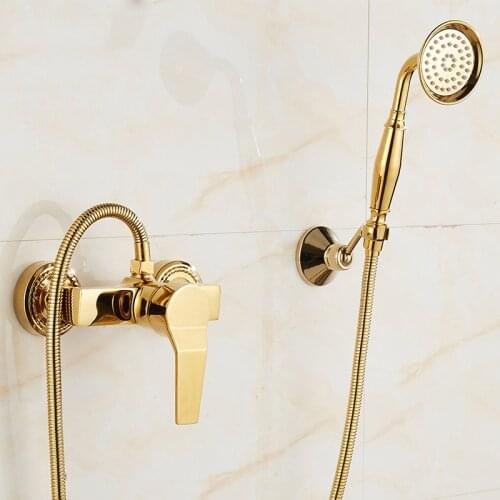 Bathtub Faucets Luxury Gold Brass Bathroom Faucet Mixer Tap Wall Mounted Hand Held Shower Kit Shower Faucet Sets