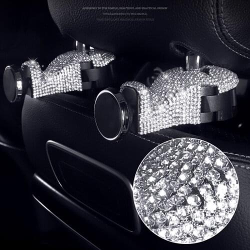 Rhinestone Car Headrest Hook Diamond Seat Back Hanger Holder Vehicle Organizer for Handbags Purses Coats and Grocery Bags