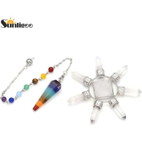 Sunligoo 7 Chakra Healing Crystals Kit 7 Chakra Crystal Points Pyramid Energy Generator 7 Chakra Pendant Energy Stone Decoration