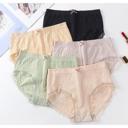 Cotton Underwear Womens Panties Set Comfort Underpants Floral Lace Briefs For Woman Sexy Middle-Rise Pantys Intimates