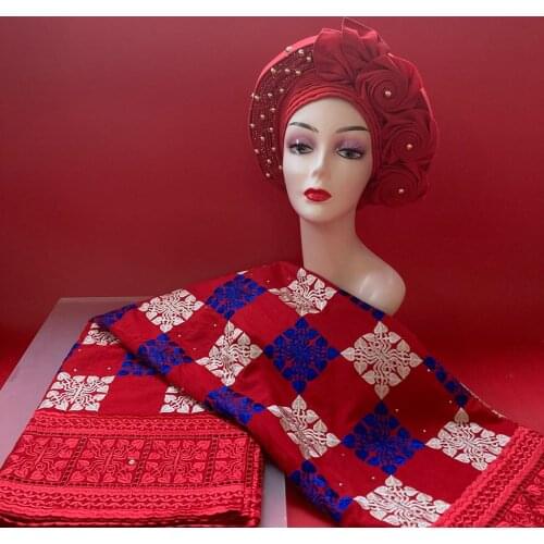 Aso oke Turban Hat Match 100% Cotton Jacquard Swiss Voile Tissu Lace Fabrics 5Y Embroidery in Switzerland Sewing For Women Dress