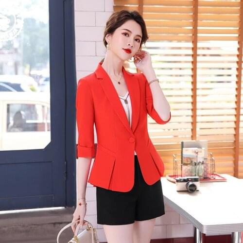 2021 Spring Summer Formal Blazers Jackets Coat Half Sleeve Women Business Work Wear Professsional Outwear Tops Blaser Clothes