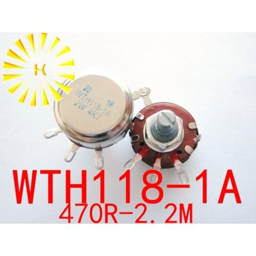 WTH118-1A 1K 2.2K 3.3K 4.7K 6.8K 10K 15K 22K 33K 47K 220K 330K 470K 1M 2W Single Rotary Carbon Film Potentiometer Pot x 50PCS