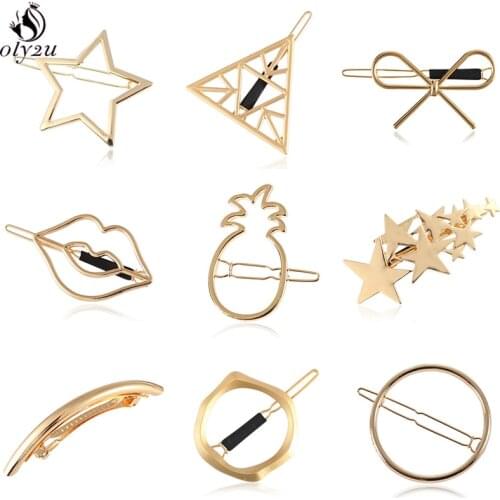 Chic Fashion Metal Geometric Hair Clip Round Star Lips Triangle Barrettes Hairpin for Women Girls Bride Hair Styling Accessories