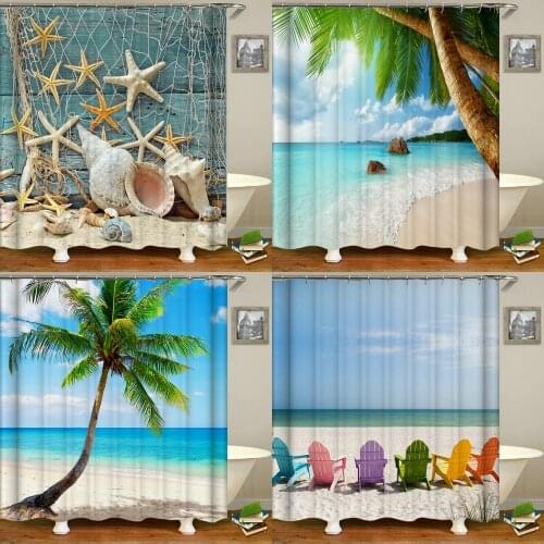 3d Printing Sea View Beach Shell Sea Surf Shower Curtains Bathroom Curtain Waterproof Polyester Cloth With Hook Bath Home Decor