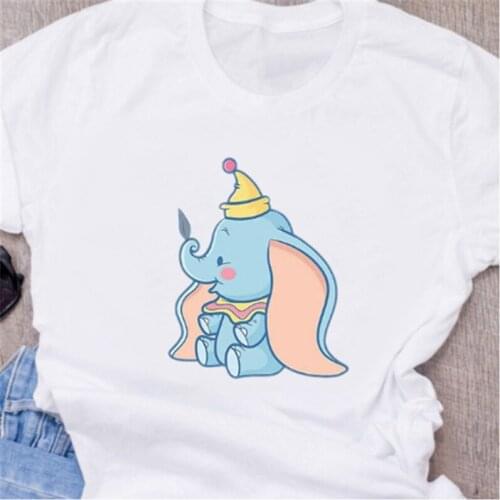 LINNA Womens cartoon T-shirt cute flying elephant women girl beautiful T-shirt T-shirt graphics Ulzzang casual T-shirt