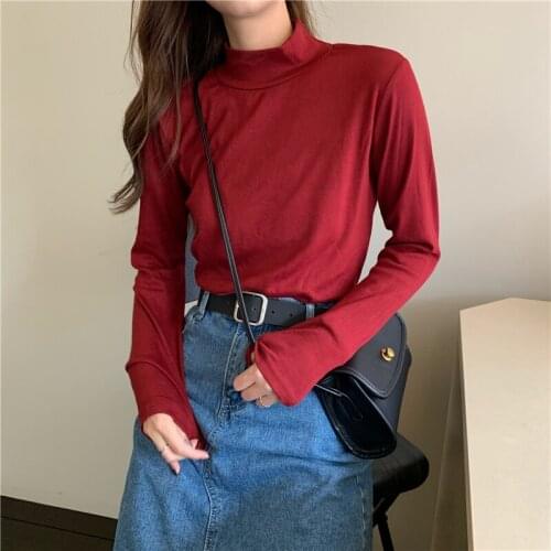 Spring Solid Ladies T Shirt Turtleneck Women Long Sleeves T-shirts 6 Colors 2020 Harajuku Korean Fashion Female Casual T-shirt