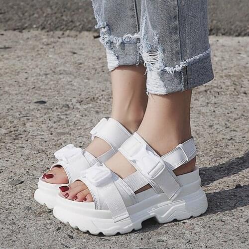 Akexiya New Summer Women Sandals Buckle Black White Shoes Platform Sandals Comfortable Women Thick Sole Beach Shoes Heels Women