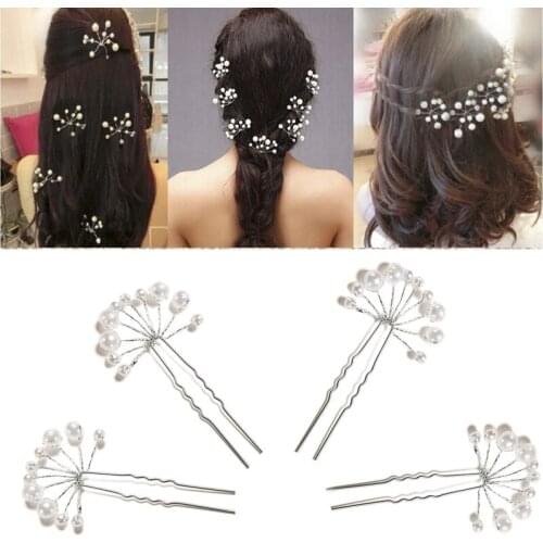1Pcs U-shape Hairpins Princess Match Hair Comb Clip Bridal Flower Faux Pearl Crystal Hair Pins Clips Bridesmaid Wedding