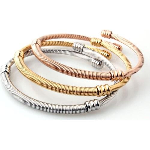 3PCS Set Stainless Steel Open Cable Wire Bangles Bracelets For Womens New Brand Jewelry Ladies Cuff Bangle