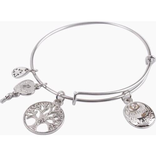 5PCS Fashion Silver Color Tone Follow Your Heart Bangle Bracelet #91117