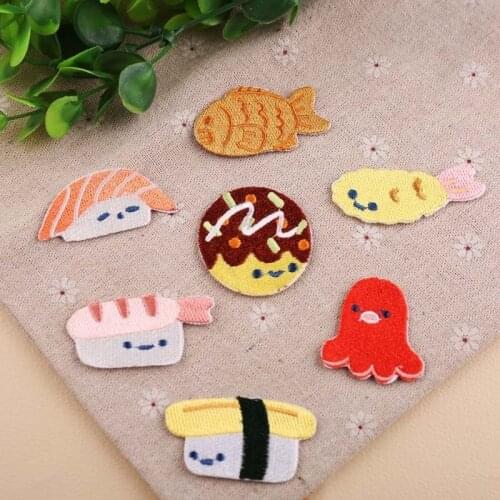 PGY 1PCS Doughnut Salmon Sushi Small octopus Embroidery Honey peach Patches for Clothing Iron Kids Clothes Appliques Badge