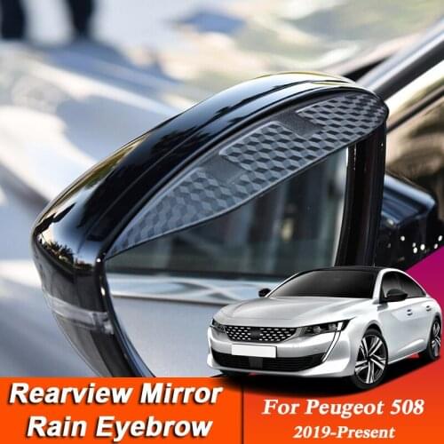 2pcs Car-styling For Peugeot 508 2019-Present Carbon Fiber Rearview Mirror Eyebrow Rain Shield Anti-rain Visor Auto Accessories