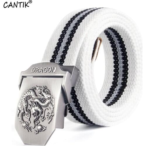 CANTIK High Quality Canvas Belt for Men Dragon Playing Ball Automatic Buckle Metal Clothing Jean Accessories 3.8cm Width CBCA004