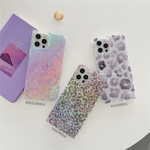 Gradient Leopard Print Phone Case For iPhone 12 11 Pro Max XR XS Max 7 8 Plus X SE 2020 Fashion Shell Pattern Soft Square Design