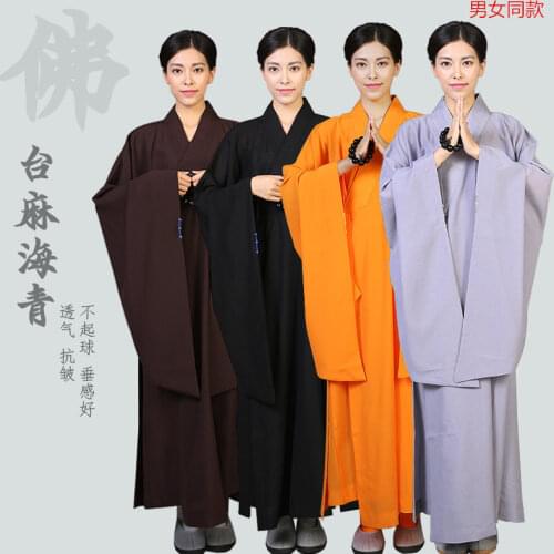 Taiwan Linen Buddhist Monk Long Robe & Gown Unisex Adults Meditation Clothes Confession Monks Haiqing Robes 140-185cm Height