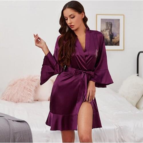 Womens Robe Large Size Loose Nightgown Solid Bathrobe Thin Autumn Three Quarter Casual Female Spring Above Knee Homewear