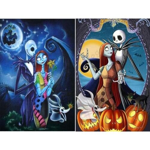 Halloween Skull Jack And Sally Oil Painting Print On Canvas Artwork Indoor Decoration