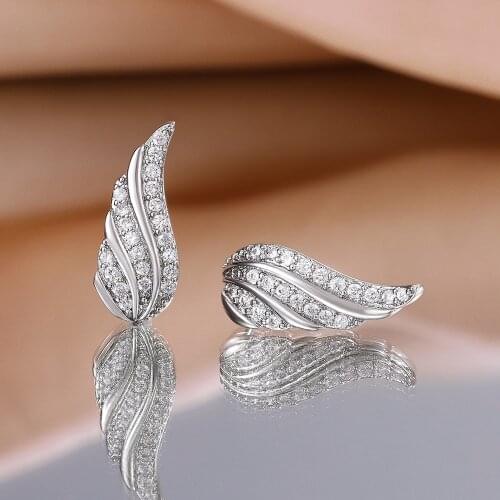Huitan Cute Wing Stud Earring Silver Color/Gold Color Available Mosaic CZ Stone Delicate Gift for Female Women Earrings Jewelry