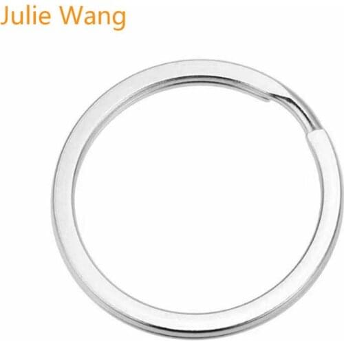 Julie Wang 10PCS 25/28/30/32mm Stainless Steel Round Key Ring Keychain Split Ring Keychains Key Chains Jewelry Making Accessory