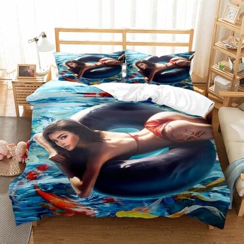 Black Swimwear Girl Art Bedding Set 2/3pcs Cute African Girl Printed Duvet Cover Adults Microfiber Bedroom Decor with Pillowcase