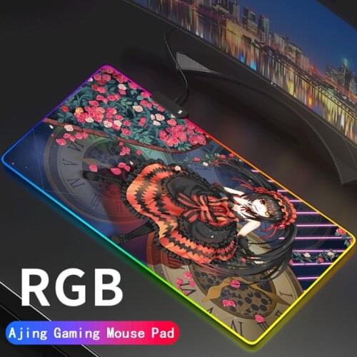 DATE A LIVE Anime RGB Mouse Pad Xxl Cute Gaming Accessories Play Mat Backlight Slipmat Rgb Mousepad Led Gamer