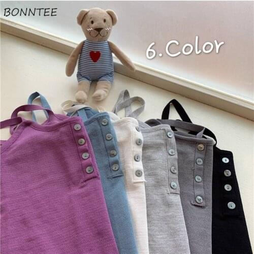 Camis Women Crop Tops Solid Casual All-match Fashion Cute Ladies Sleeveless Basic Button BF Summer Mujer Clothes 2020 Fit Daily