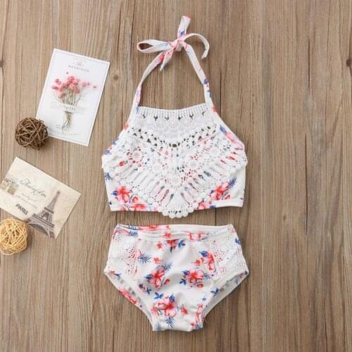 2Pcs Toddler Baby Girls Cute Printed Swimsuit Bathing Tankini Swimwear Bathing Suit Bikini Outfits Swimsuit Set Beachwear