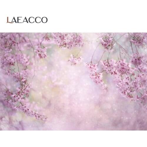 Laeacco Pink Spring Flowers Polka Dots Light Bokeh Baby Newborn Portrait Photographic Background Photo Backdrop For Photo Studio