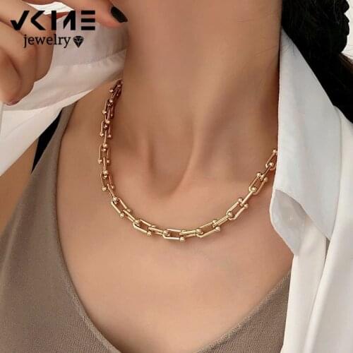 VKME Hip hop U Shape Thick Chain Necklaces For Women Choker Necklaces Men Fashion Gold Chain Link Chunky Necklaces Jewelry Gift
