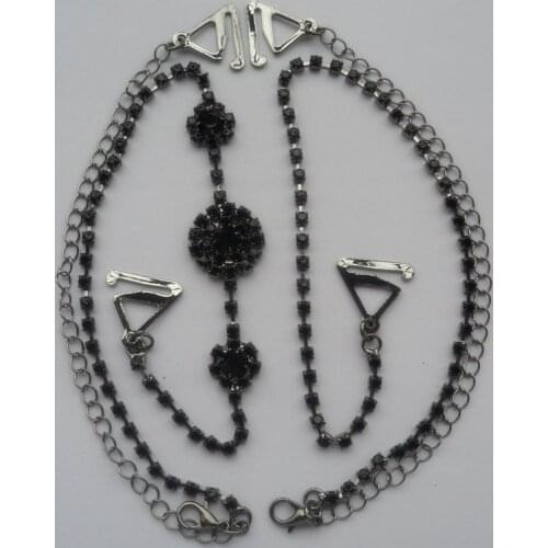 Metal Adjustable Silver Black Bra Shoulder Strap Rhinestone Double Beads Clip Crystal Underwear Shoulder Strap