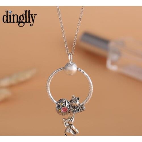 Dinglly Fashion Cartoon Baby Elephant Pendant Necklace Animal Unicorn Charm Silver Color Necklace Boys & Girls Birthday Gifts