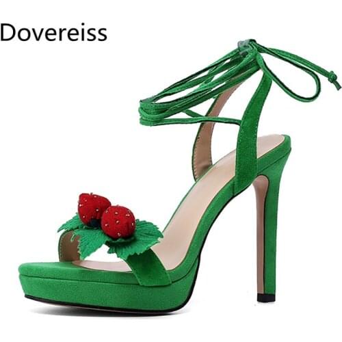 Dovereiss Fashion Summer Womens Shoes Green Narrow band Elegant Ankle strap Stilettos heels Femmes Sandales Consice 34-40