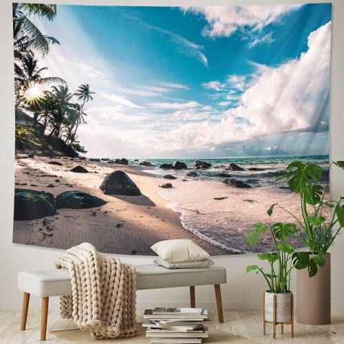 Seaside scenery home art decoration psychedelic scene tapestry Hippie Bohemian decoration Datura bed sheet sofa blanket