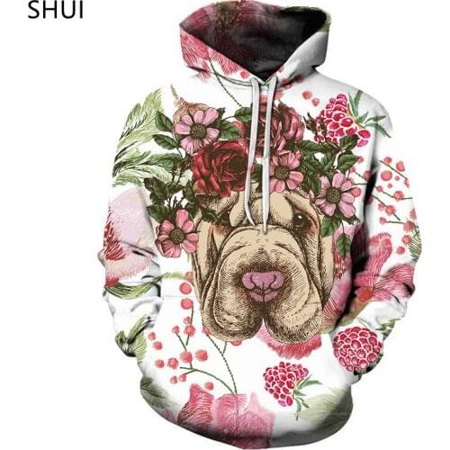 Mens And Womens Autumn 2021 Sweatshirts 3D Printed Floral Cute Dog Hoodie Womens Harajuku Casual Funny Hooded Top