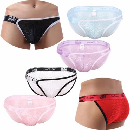 Mens Underwear Gay Briefs New Lace Mens Sexy Underpants Low-Waist Sexy Underwear Briefs Bikini Male Underwear Cueca Masculina