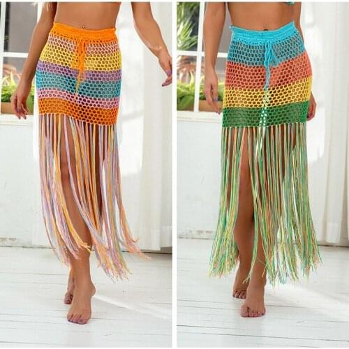 2020 New colorful long tassel hollow out beach skirts sexy women bikini swimsuit bathing suit cover up beachwear skirts
