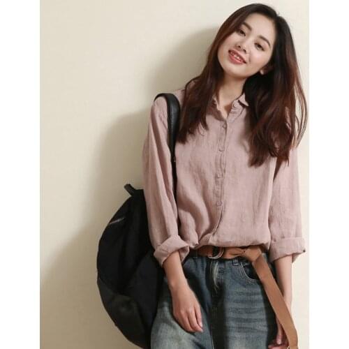 New Arrival spring Autumn Women Long Sleeve Loose Shirts All-matched Casual Cotton Linen Korean Blouse Tops