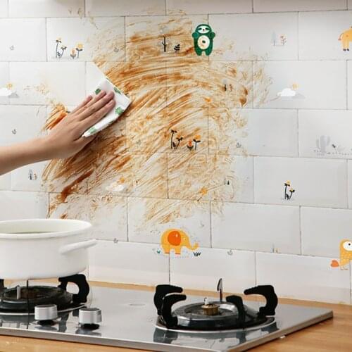 Self-Adhesive Waterproof Oil-Proof Aluminum Foil Wall Stickers Cartoon Pattern High Temperature Resistance Kitchen Wallpaper