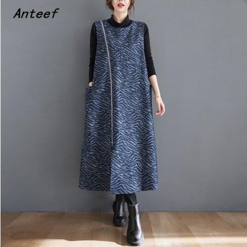 Sleeveless wool vintage dresses for women casual loose long woman autumn winter vest dress elegant clothes 2021