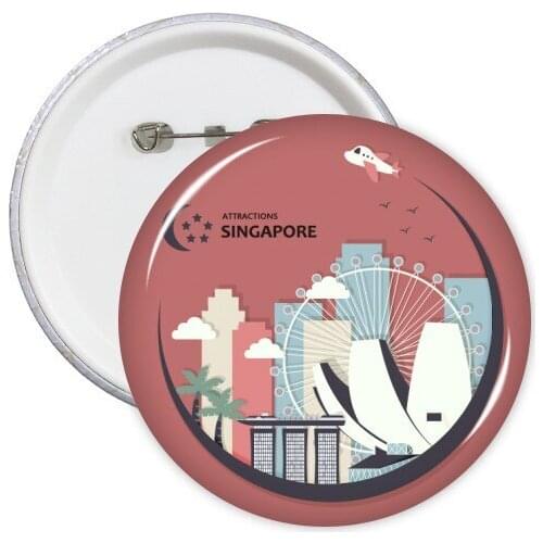 Singapore Flag Places in Moon Shape Round Pins Badge Button Clothing Decoration Gift 5pcs