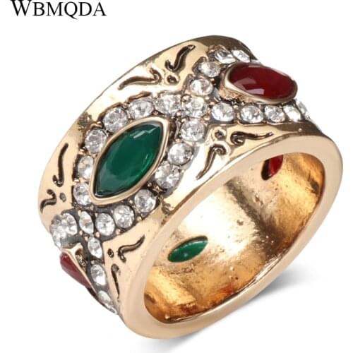 Vintage Boho Turkish Round Rings For Women Antique Gold Crystal Circle Ring Fashion Ethnic Indian Jewelry 2018 Free Shipping