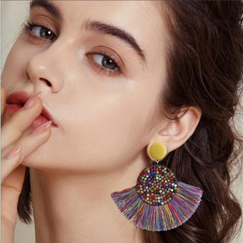 Boho Big Tassel Drop Earrings For Women Ethnic Rhinestone Geometric Fringe Hanging Dangle Earring Statement Jewelry 2019 Bijoux