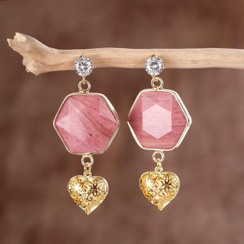 Flower Heart Dangled Hexagon Star Zircon PIn Women Statement Crown Earrings