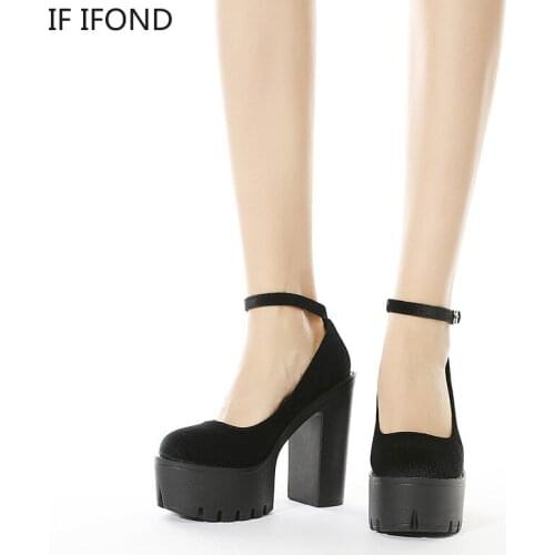 IF IFOND 2021 New Spring Autumn Casual High-heeled Shoes Women Sexy Ankle Strap Thick Heels Platform Pumps Mujer Black Size 42