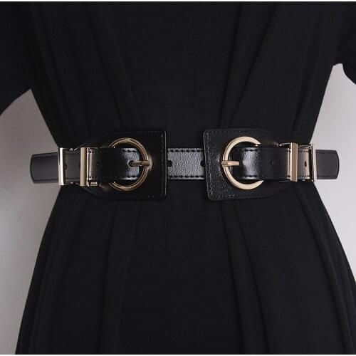 Womens Runway Fashion Gold Buckle Genuine Leather Cummerbunds Female Dress Corsets Waistband Belts Decoration Wide Belt TB1996