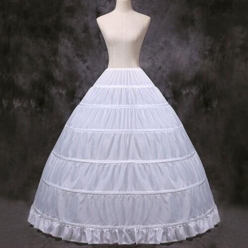 Women Floor-Length Full A-Line Crinoline 6 Hoop Bridal Wedding Dress Slip Petticoat Gown Long Skirt Ruffles Underskirt